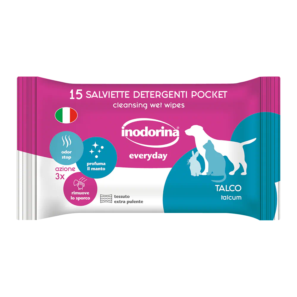 Inodorina Everyday Pocket Talco, șervețele umede pentru câini și pisici, 15 buc