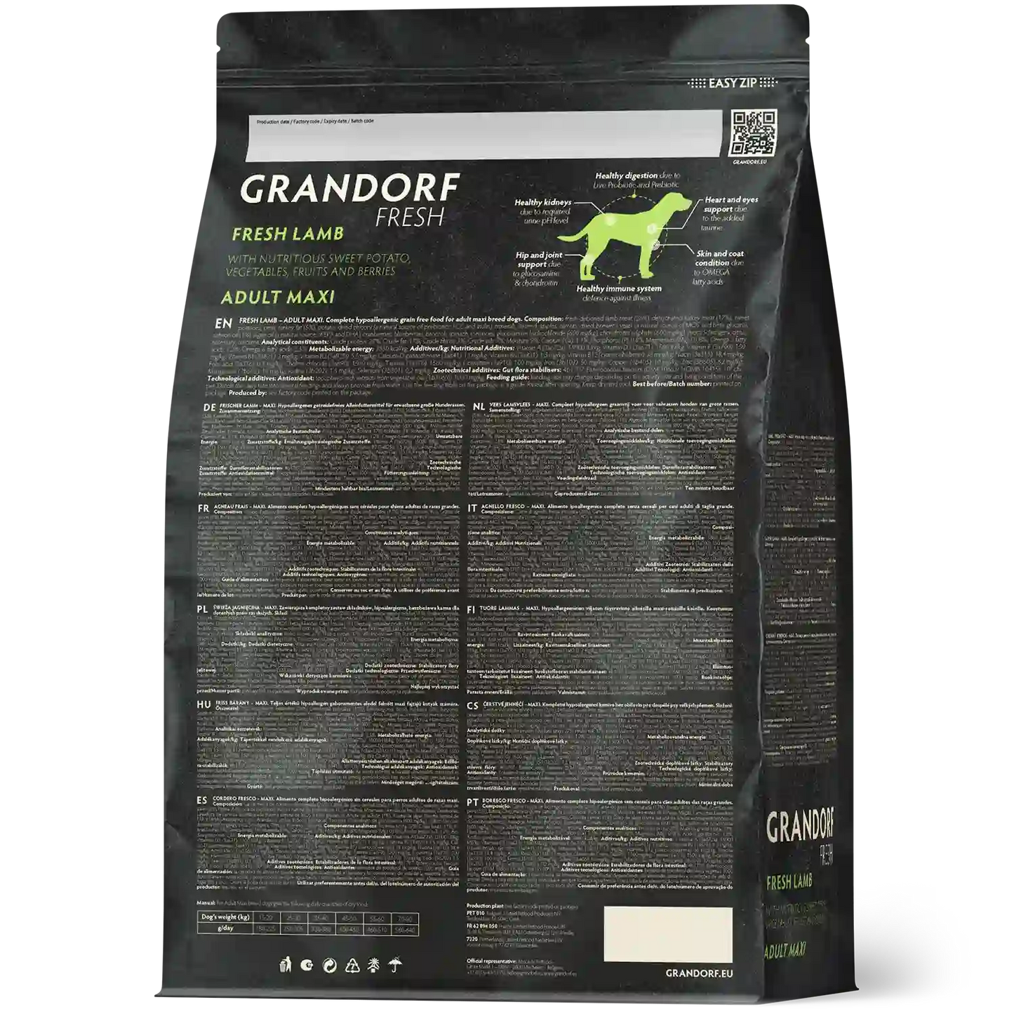 Hrana uscata pentru câini Grandorf, Carne proaspata de miel cu cartof dulce, pentru rase mari, aspect produs