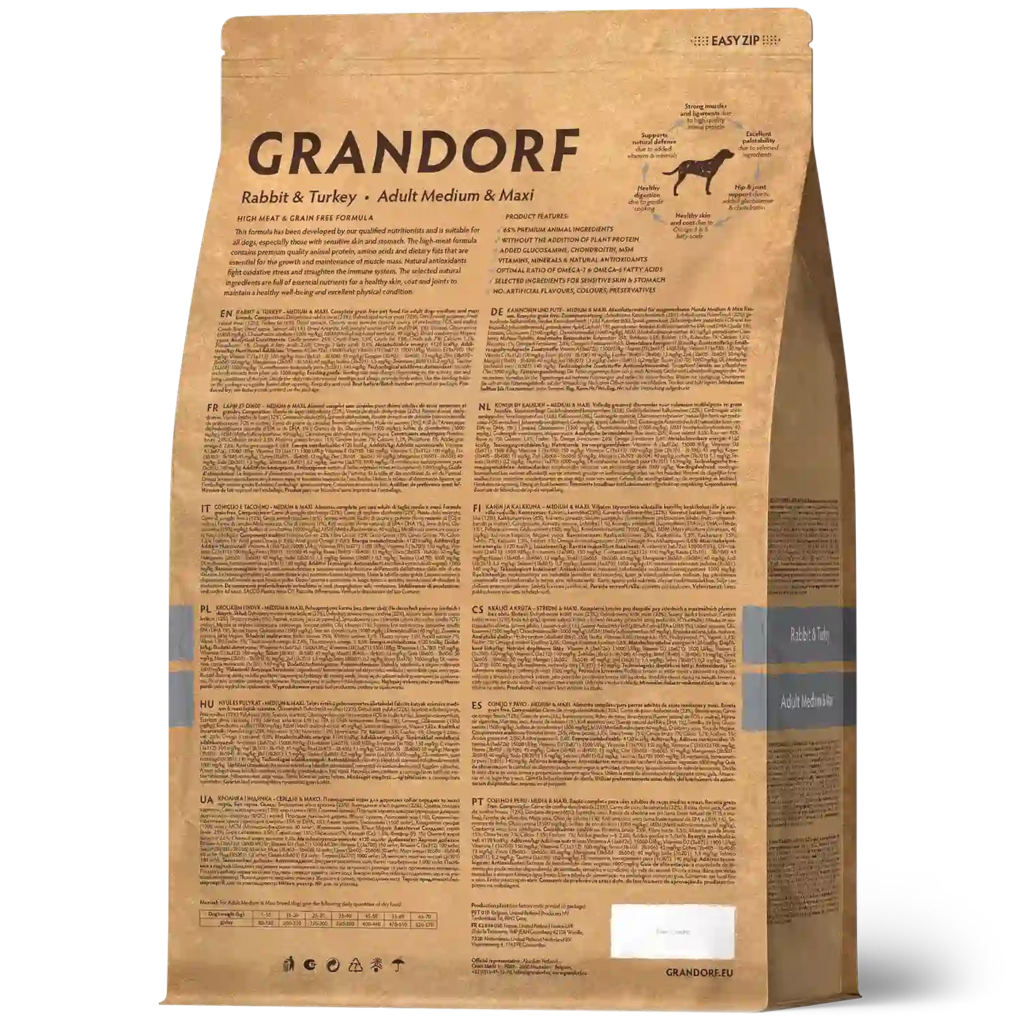 Hrana uscata pentru câini Grandorf, Iepure si Curcan, pentru rase medii si mari, aspect produs