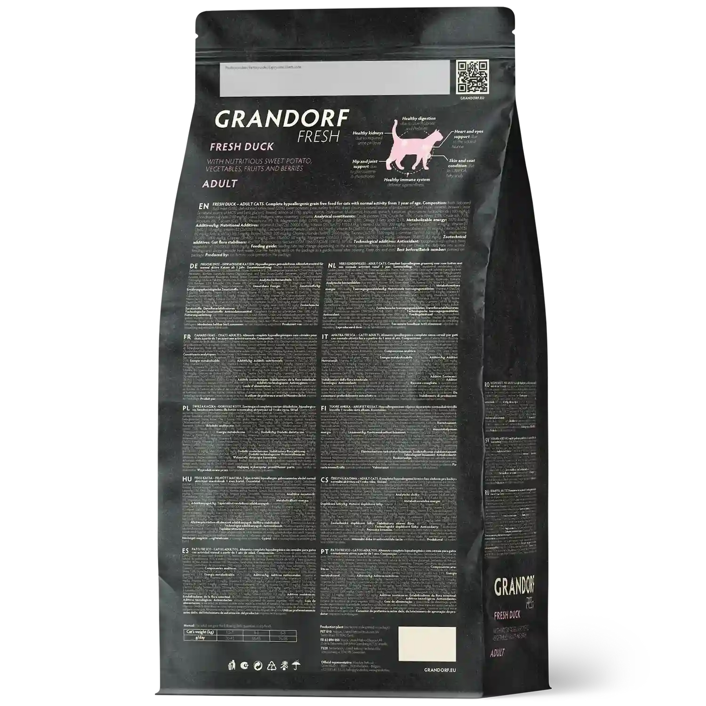 Hrana uscata pentru pisici Grandorf, cu Carne de Rata Proaspata si Cartofi Dulci, pentru Pisici Adulti, aspect produs