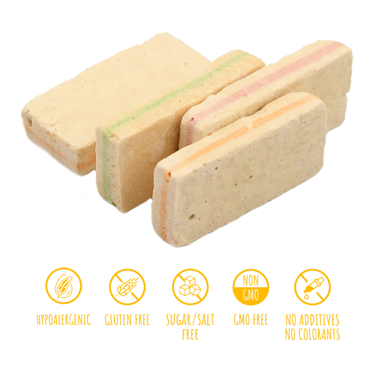 Recompense pentru câini MAVSY, cheesecake cu mar, merisoare si mango, 50 g, produs în utilizare