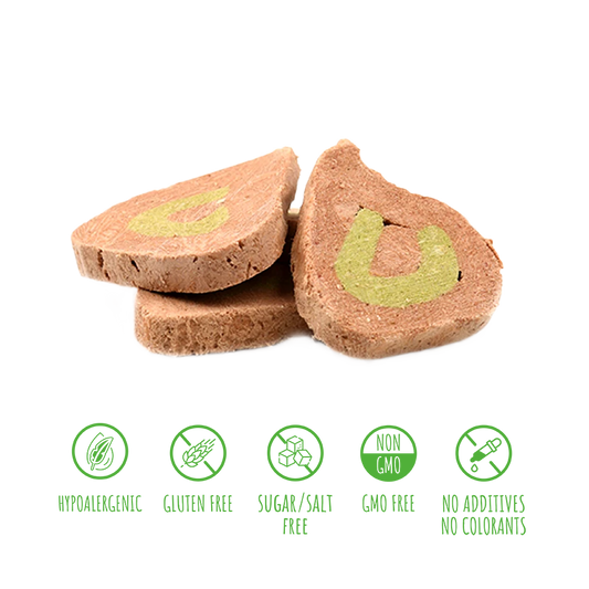 Recompense pentru câini MAVSY, parfe din carne de iepure pe un pat de spanac cu sos cremos, 50 g, produs în utilizare