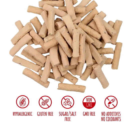 Recompense pentru câini MAVSY, pateu de strut cu sos de merisoare, 50 g, produs în utilizare