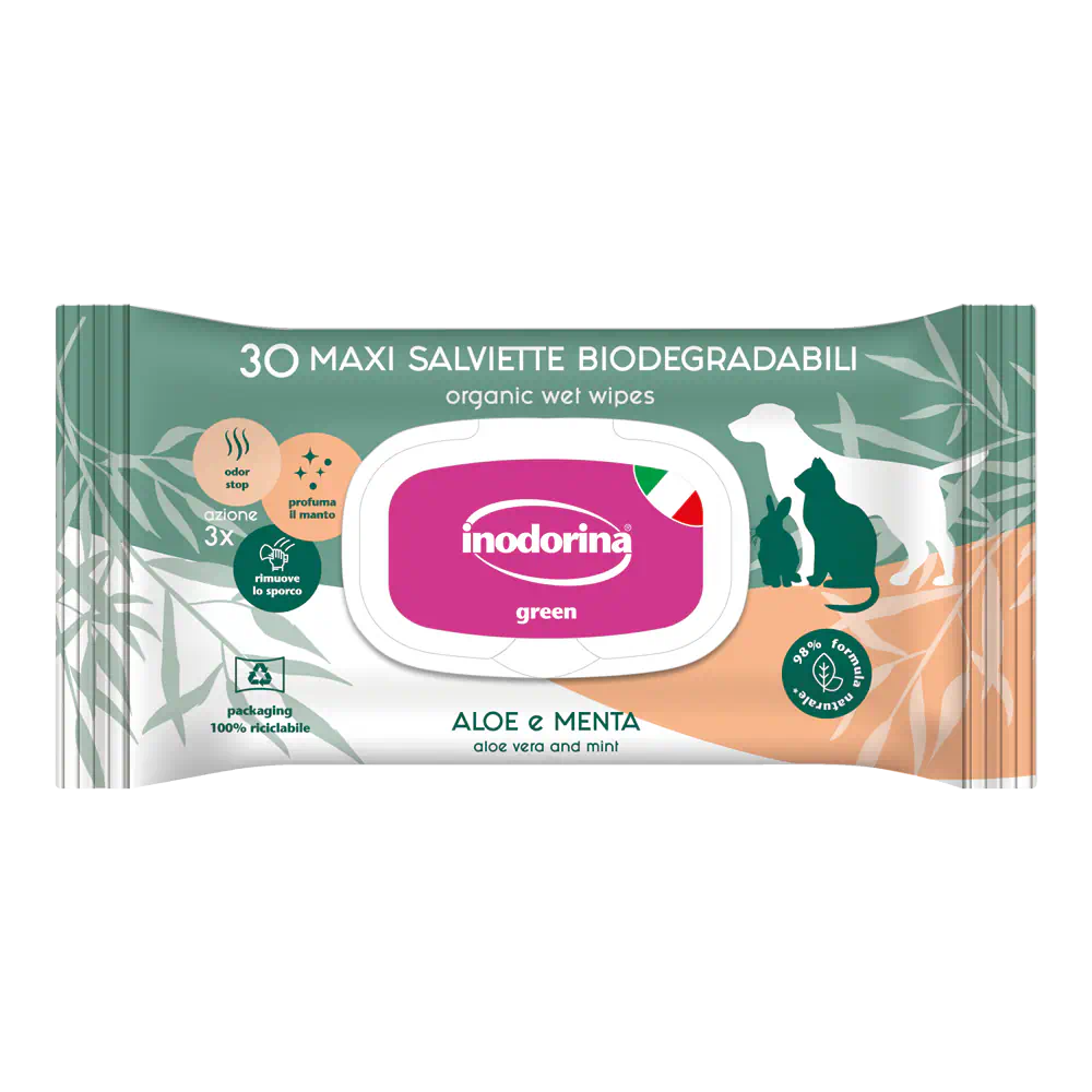 Inodorina Green Aloe Vera & Mint, șervețele umede biodegradabile, 30 buc