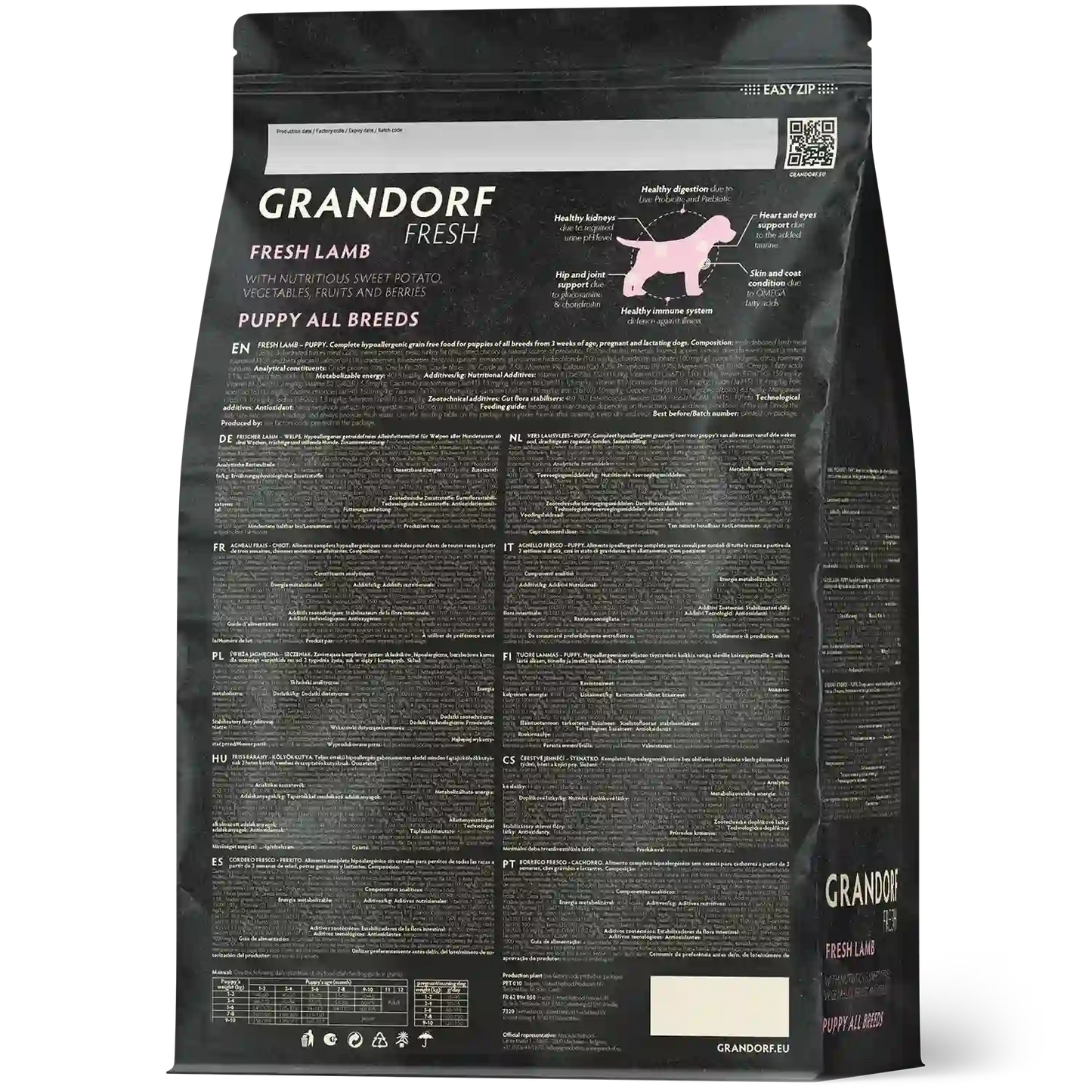 Hrana uscata pentru catei Grandorf, Carne proaspata de miel cu cartof dulce, pentru catei, aspect produs