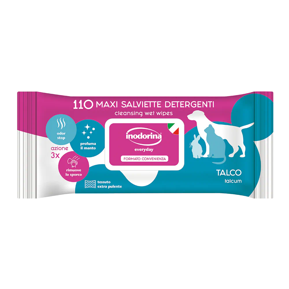 Inodorina Everyday Talco, șervețele umede pentru câini și pisici, parfum de talc, 110 buc
