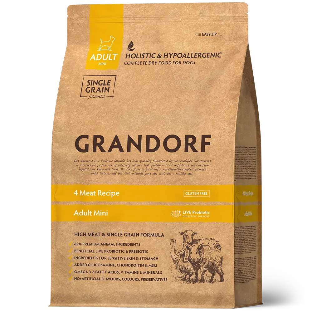 Hrana uscata pentru câini Grandorf, 4 Tipuri de Carne, pentru rase mici