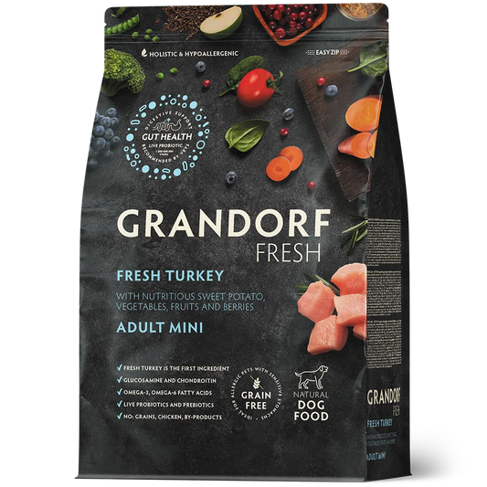 Hrana uscata pentru câini Grandorf, Carne proaspata de curcan cu cartof dulce, pentru rase mici