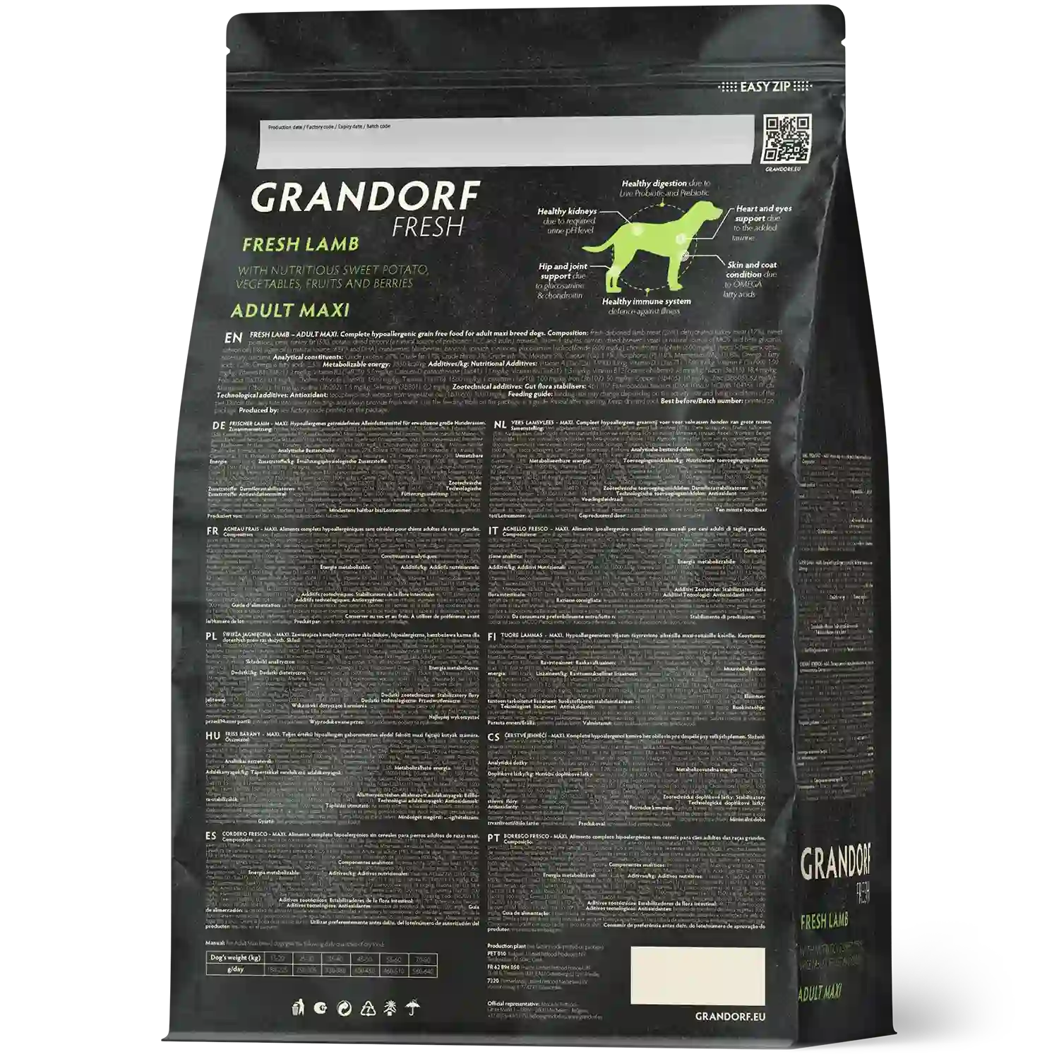 Hrana uscata pentru câini Grandorf, Carne proaspata de miel cu cartof dulce, pentru rase mari, aspect produs