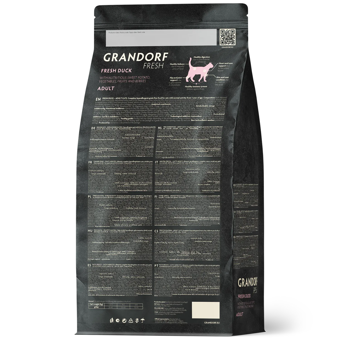 Hrana uscata pentru pisici Grandorf, cu Carne de Rata Proaspata si Cartofi Dulci, pentru Pisici Adulti