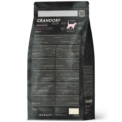 Hrana uscata pentru pisici Grandorf, cu Carne de Rata Proaspata si Cartofi Dulci, pentru Pisici Adulti