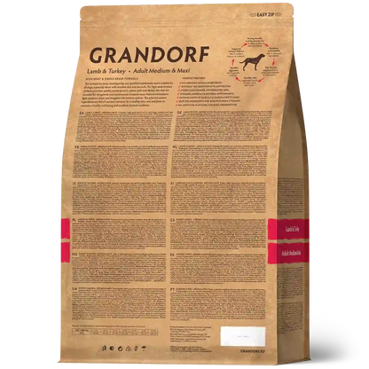 Hrana uscata pentru câini Grandorf, Miel si Curcan, pentru rase medii si mari, aspect produs