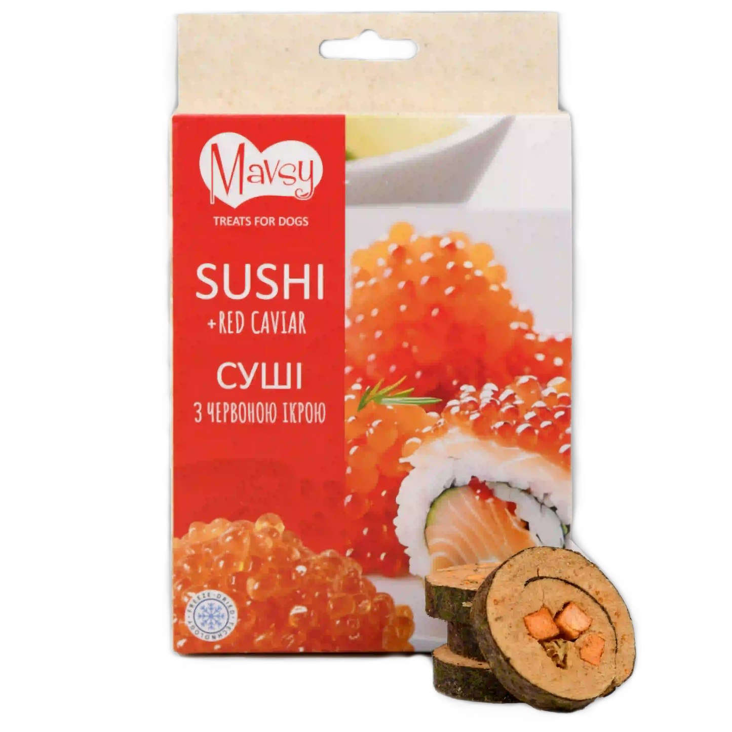 Recompense pentru câini MAVSY, sushi cu somon si icre rosii, 50 g
