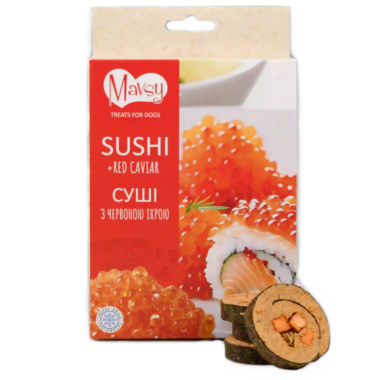 Recompense pentru câini MAVSY, sushi cu somon si icre rosii, 50 g