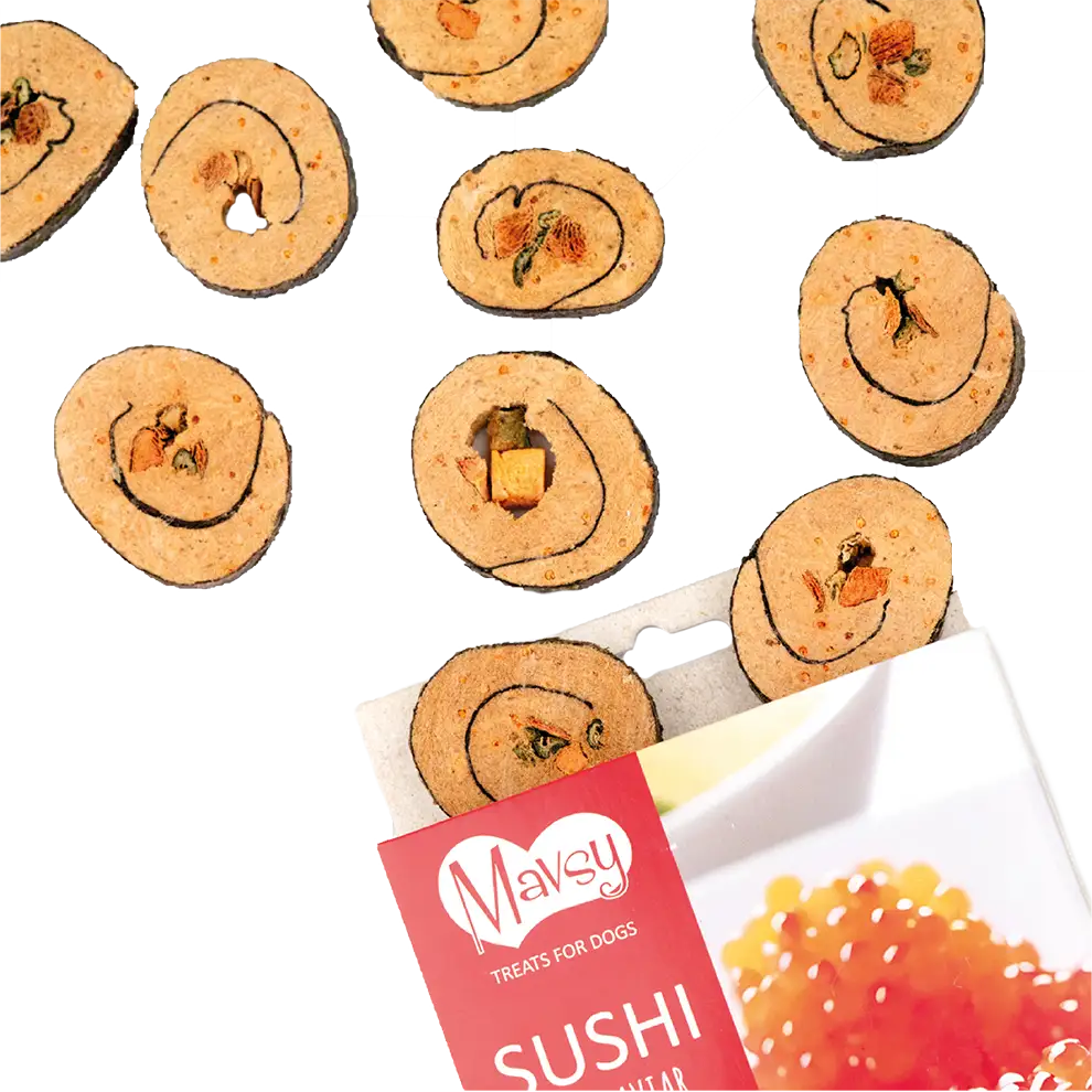 Recompense pentru câini MAVSY, sushi cu somon si icre rosii, 50 g