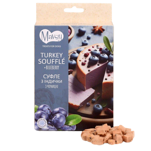 Recompense pentru câini MAVSY, sufleu din curcan cu afine, 50 g