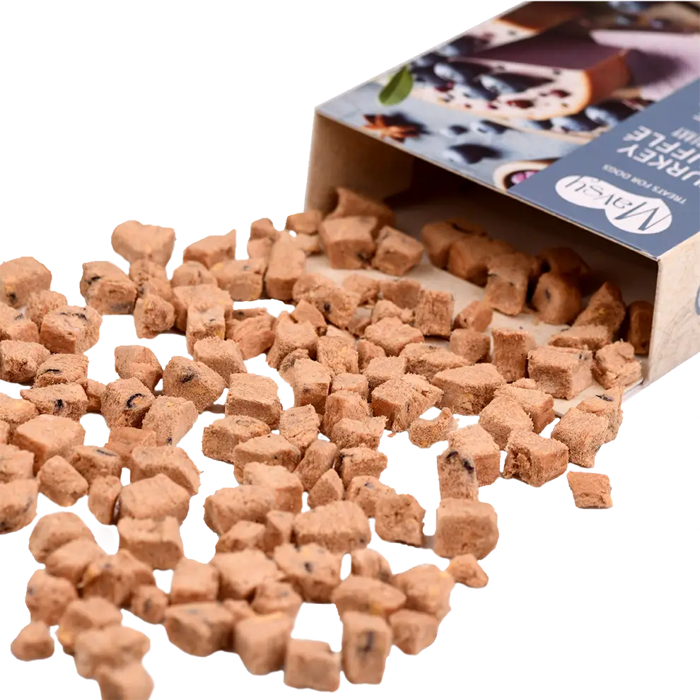 Recompense pentru câini MAVSY, sufleu din curcan cu afine, 50 g