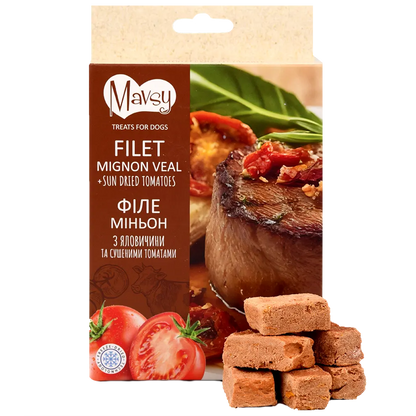 Recompense pentru câini MAVSY, filet mignon din vita cu rosii uscate, 50 g