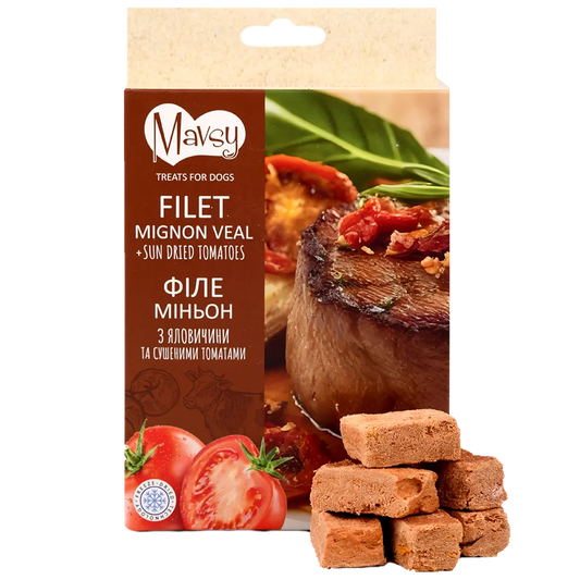 Recompense pentru câini MAVSY, filet mignon din vita cu rosii uscate, 50 g
