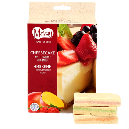 Recompense pentru câini MAVSY, cheesecake cu mar, merisoare si mango, 50 g