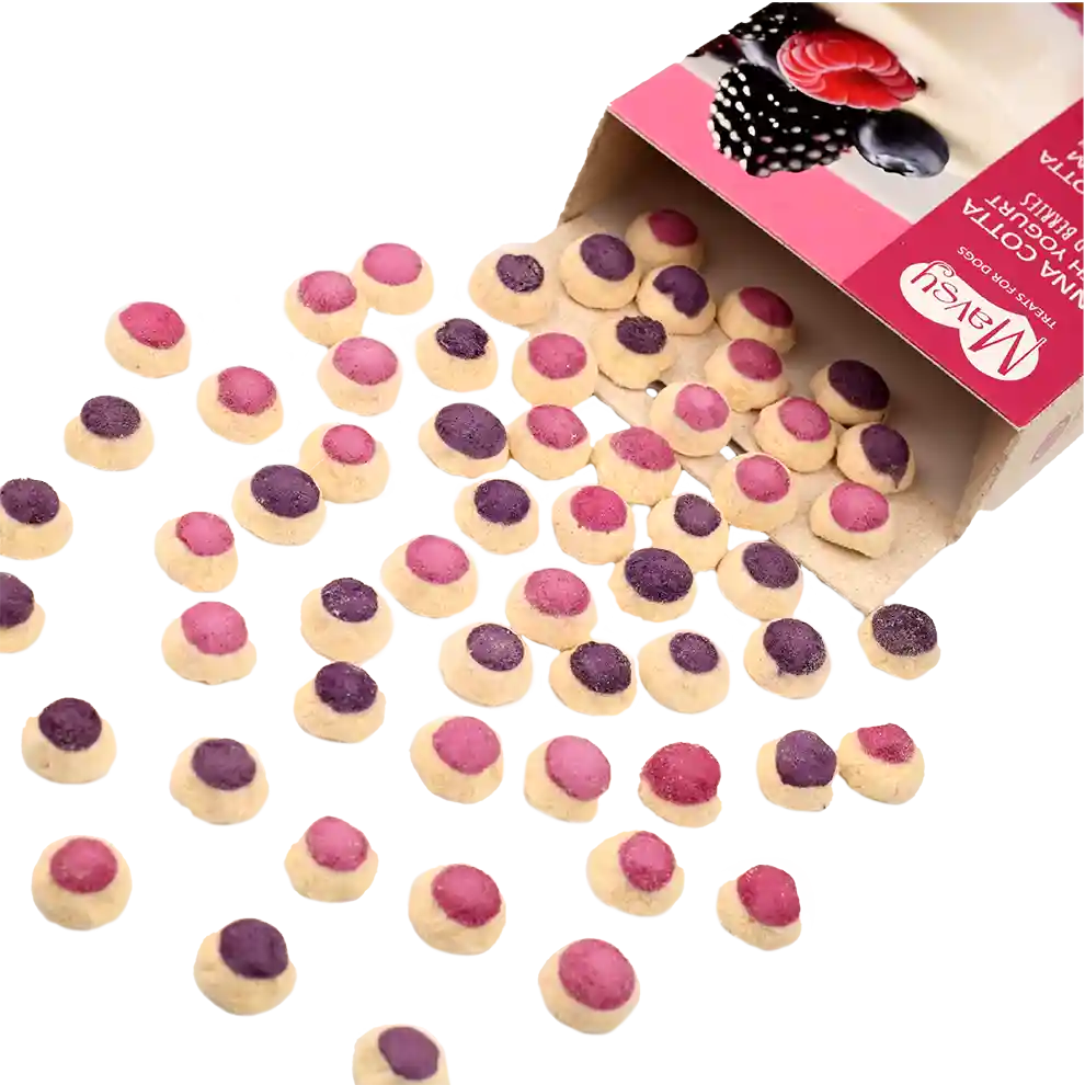 Recompense pentru câini MAVSY, panna cotta cu iaurt si fructe de padure, 50 g, aspect produs