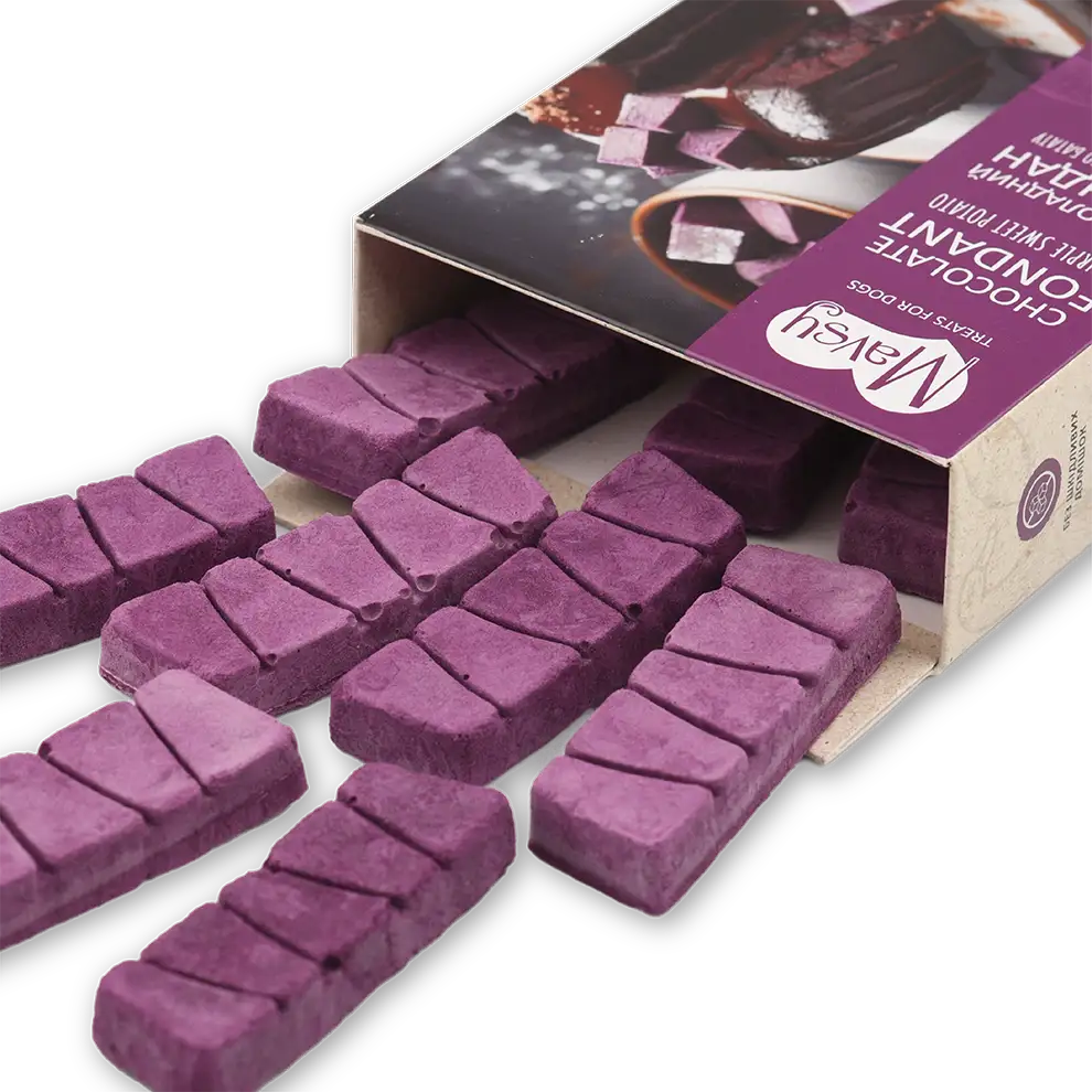 Лакомства за кучета MAVSY, шоколадов фондан с лилав картоф, 50 г