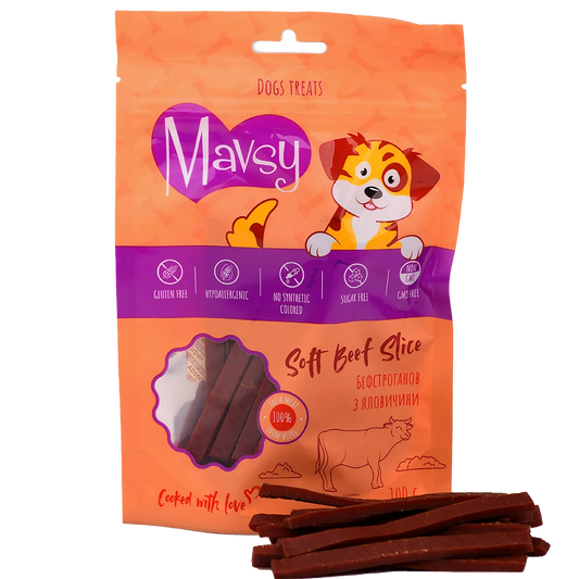 Recompense pentru câini MAVSY, slice cu vita, 100 g