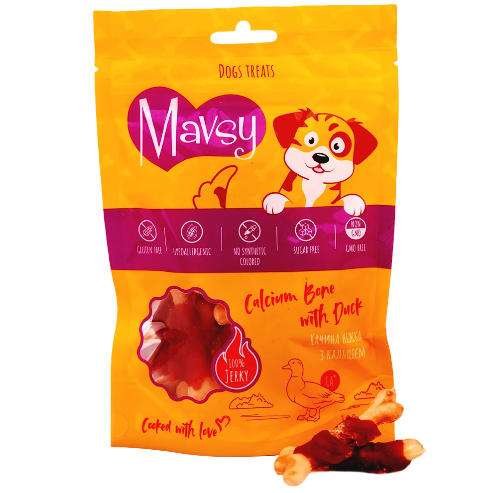 Recompense pentru câini MAVSY, ciocanel de rata cu calciu, 100 g