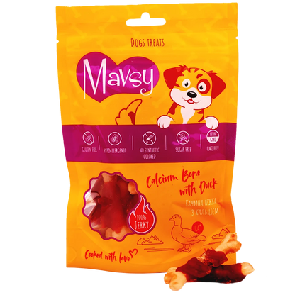 Recompense pentru câini MAVSY, ciocanel de rata cu calciu, 100 g