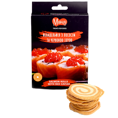 Recompense pentru câini MAVSY, Philadelphia cu somon si icre rosii, 100 g
