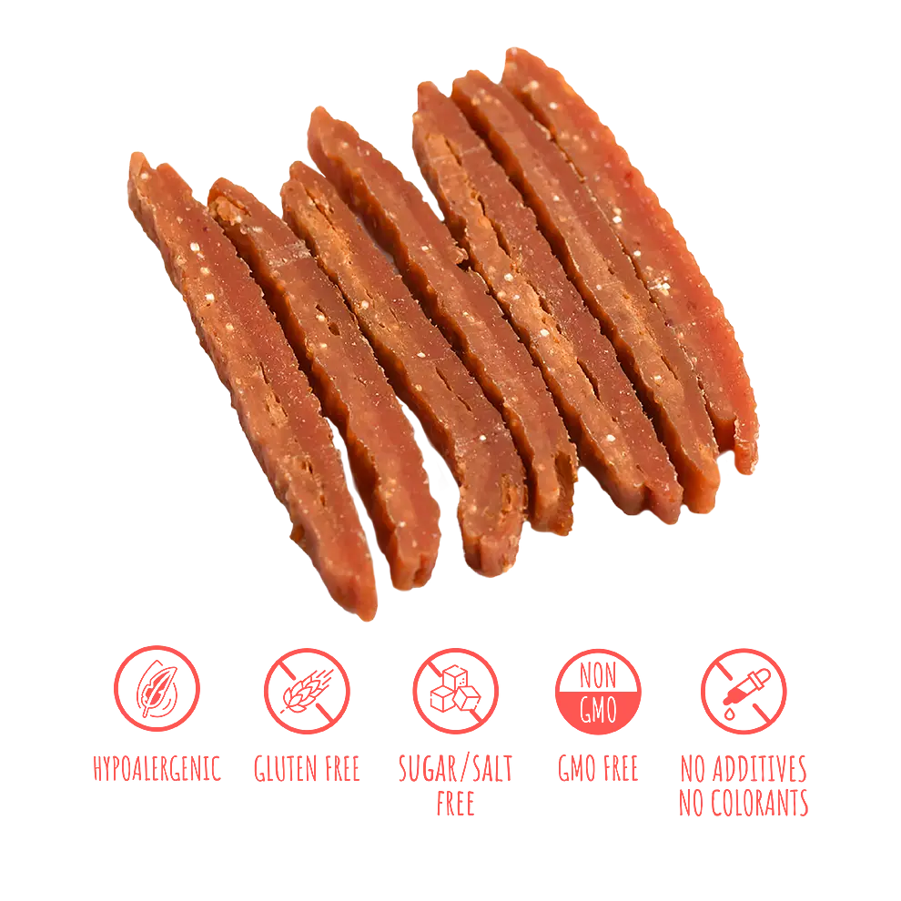 Лакомства за кучета MAVSY, карпачо от заек и печена патица в сос от червени боровинки, 100 г