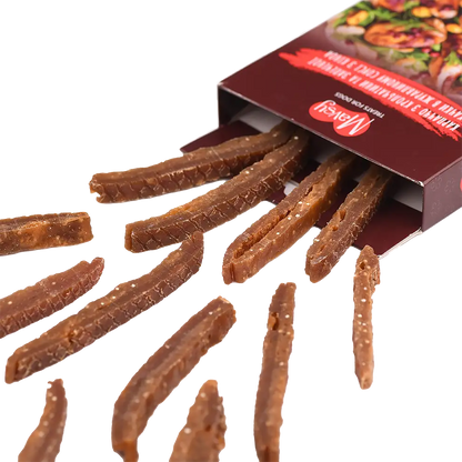 Лакомства за кучета MAVSY, карпачо от заек и печена патица в сос от червени боровинки, 100 г