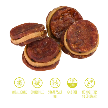 Recompense pentru câini MAVSY, biftec din curcan si rata cu sos de kiwi, 100 g