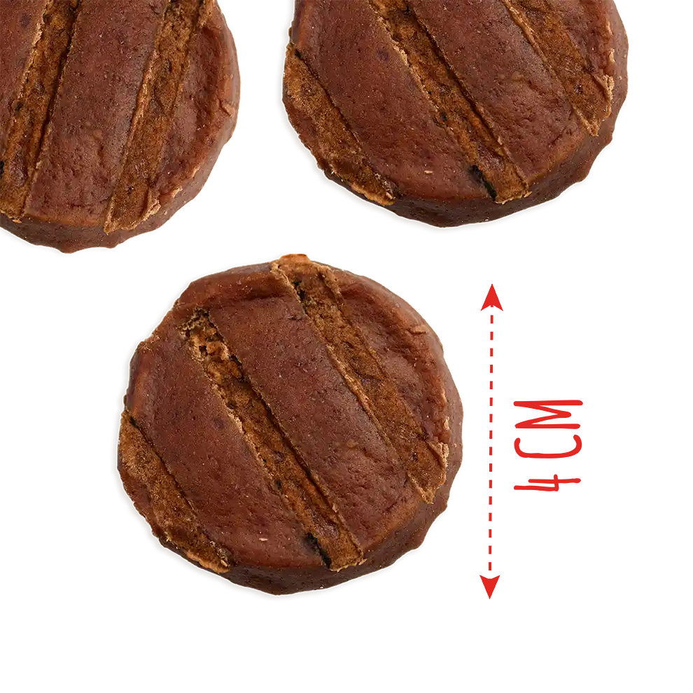 Recompense pentru câini MAVSY, medalioane din carne de miel in sos de rodii cu cimbru, 100 g, aspect produs