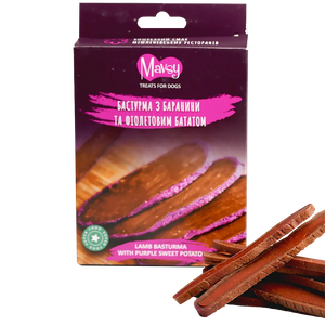 Лакомства за кучета MAVSY, овче бастурма и лилав картоф, 100 г