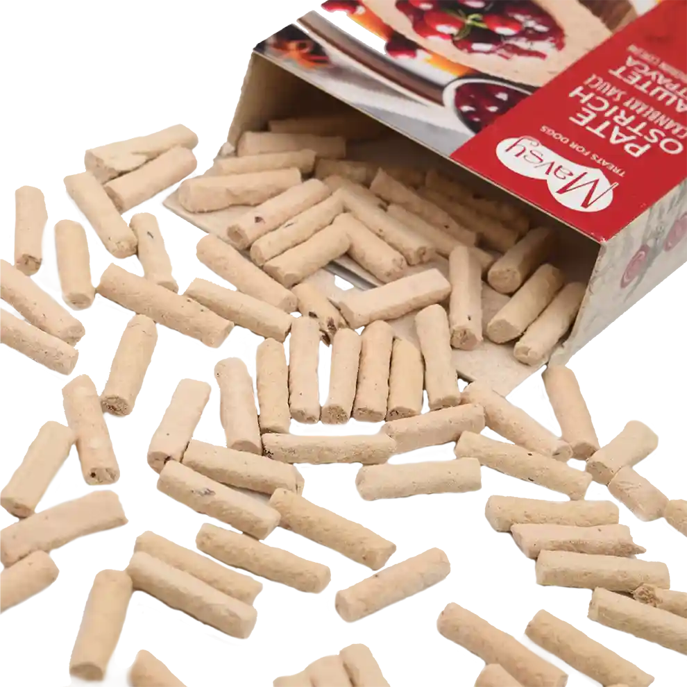 Recompense pentru câini MAVSY, pateu de strut cu sos de merisoare, 50 g