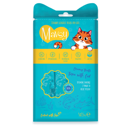 Recompense pentru pisici MAVSY, cu ton si cod, 75 g, ambalaj produs