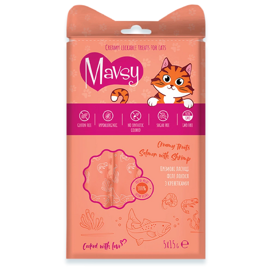 Recompense pentru pisici MAVSY, cu somon si creveti, 75 g