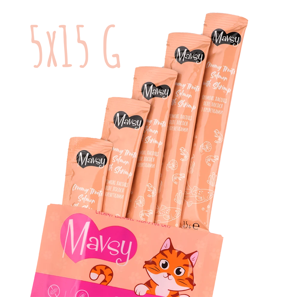 Recompense pentru pisici MAVSY, cu somon si creveti, 75 g