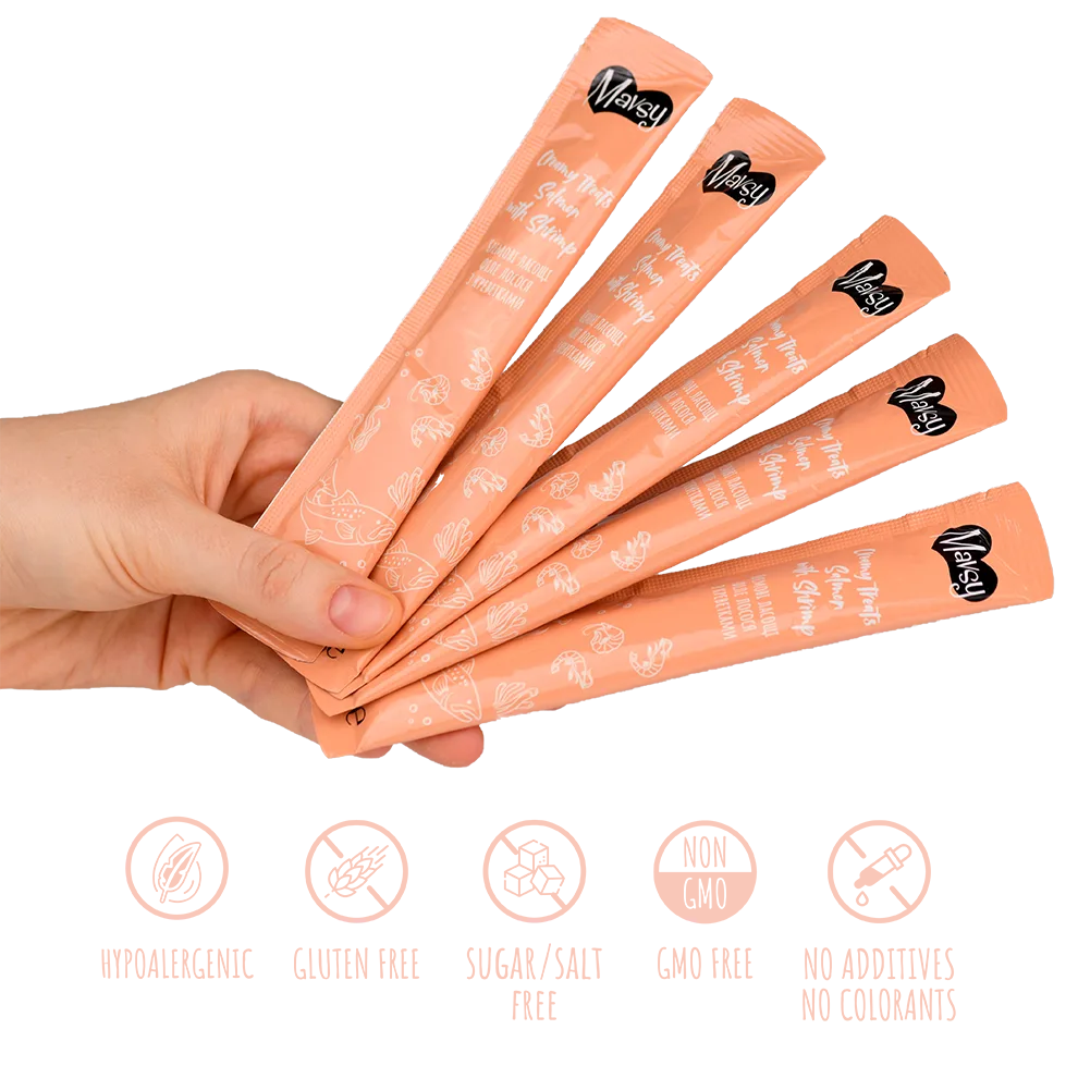 Recompense pentru pisici MAVSY, cu somon si creveti, 75 g