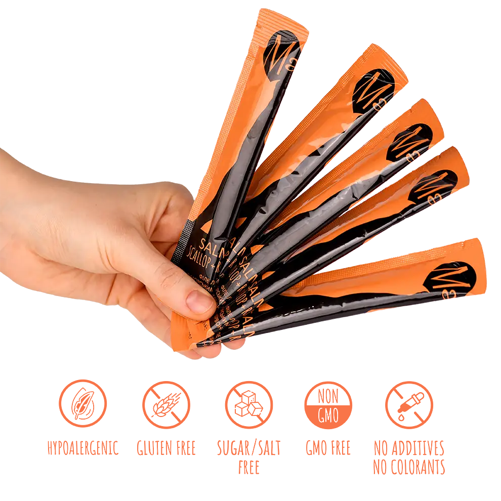 MAVSY Лакомства за котки, Кремообразни сьомгови хапки с миди и червен хайвер за котки, 75 г