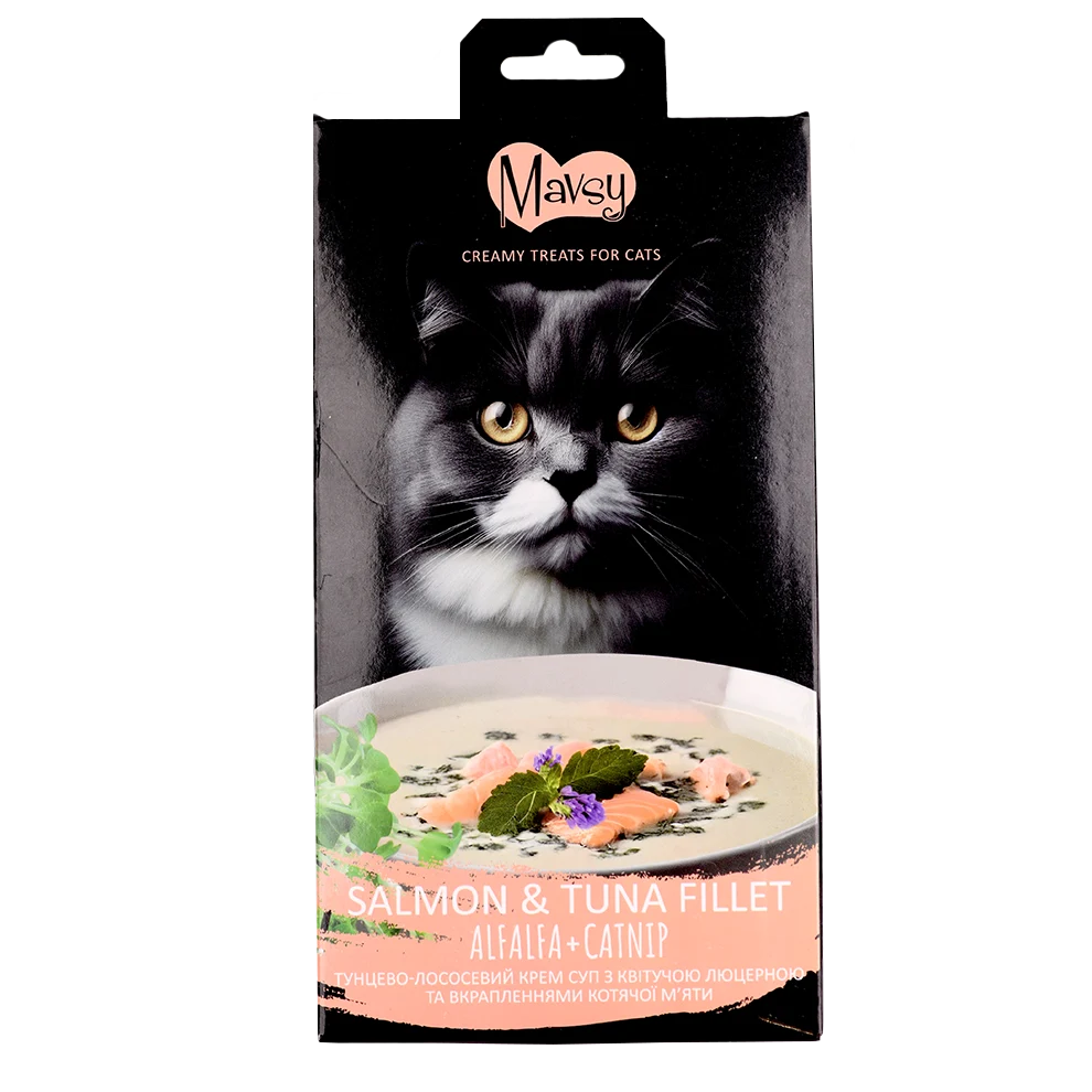 Recompense pentru pisici MAVSY, cu pateu de piept de rata, sufleu de merisor, 75 g, ambalaj produs
