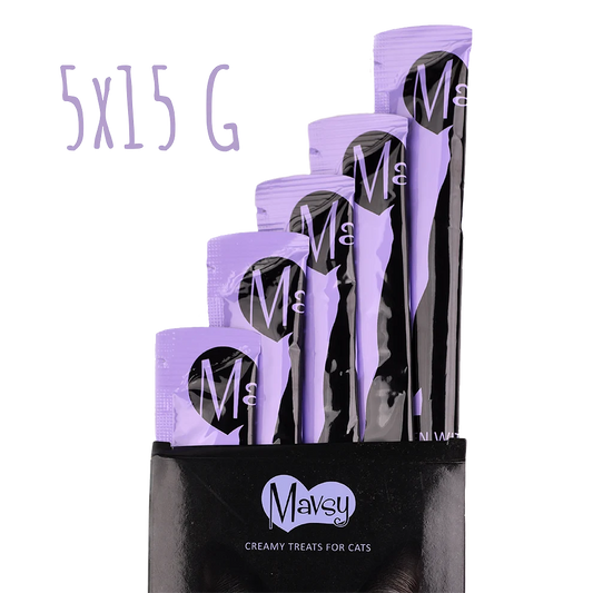 Лакомства за котки MAVSY, със скариди в ленен сос и пъдпъдъче яйце, 75 г