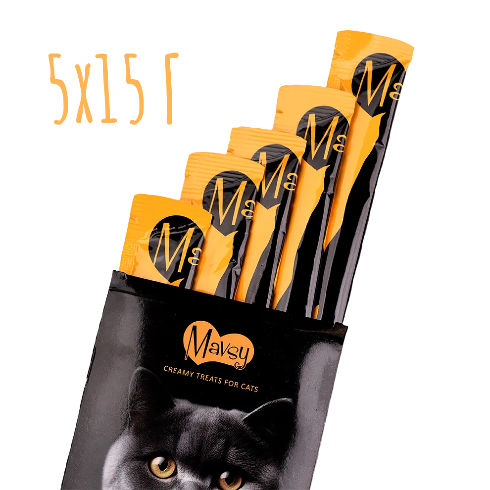 Лакомства за котки MAVSY, веган ябълков мармалад със семена от живовляк и нотка котешка трева, 75 г