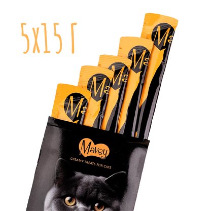 Лакомства за котки MAVSY, веган ябълков мармалад със семена от живовляк и нотка котешка трева, 75 г