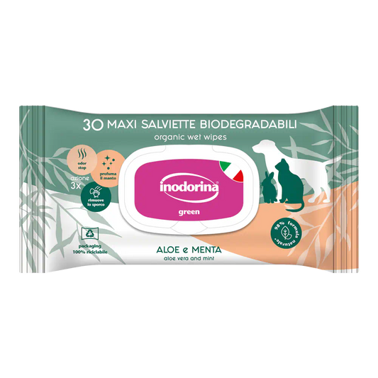 Inodorina Green Aloe Vera & Mint, șervețele umede biodegradabile, 30 buc