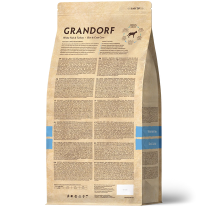 Hrana uscata pentru pisici Grandorf, cu Peste Alb, pentru Pisici Adulti Indoor, Skin & Care