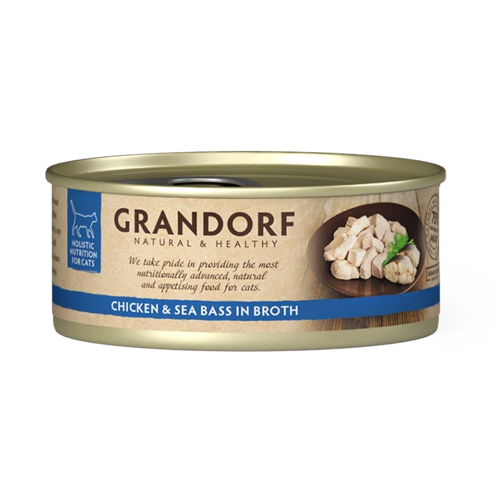 Hrana umeda pentru pisici, Grandorf, Pui/biban, 70 g, ambalaj produs