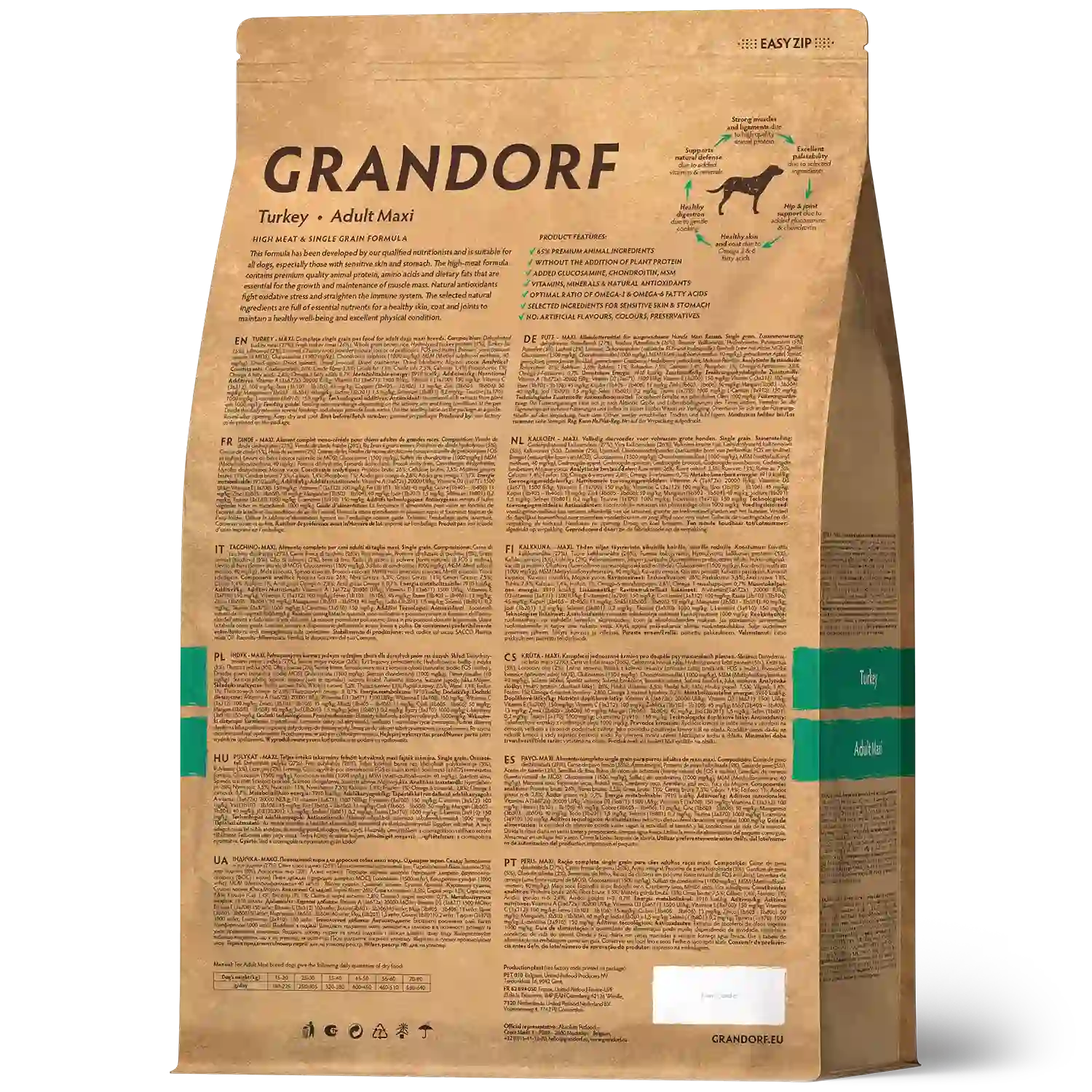 Hrana uscata pentru câini Grandorf, Curcan, pentru rase mari, aspect produs