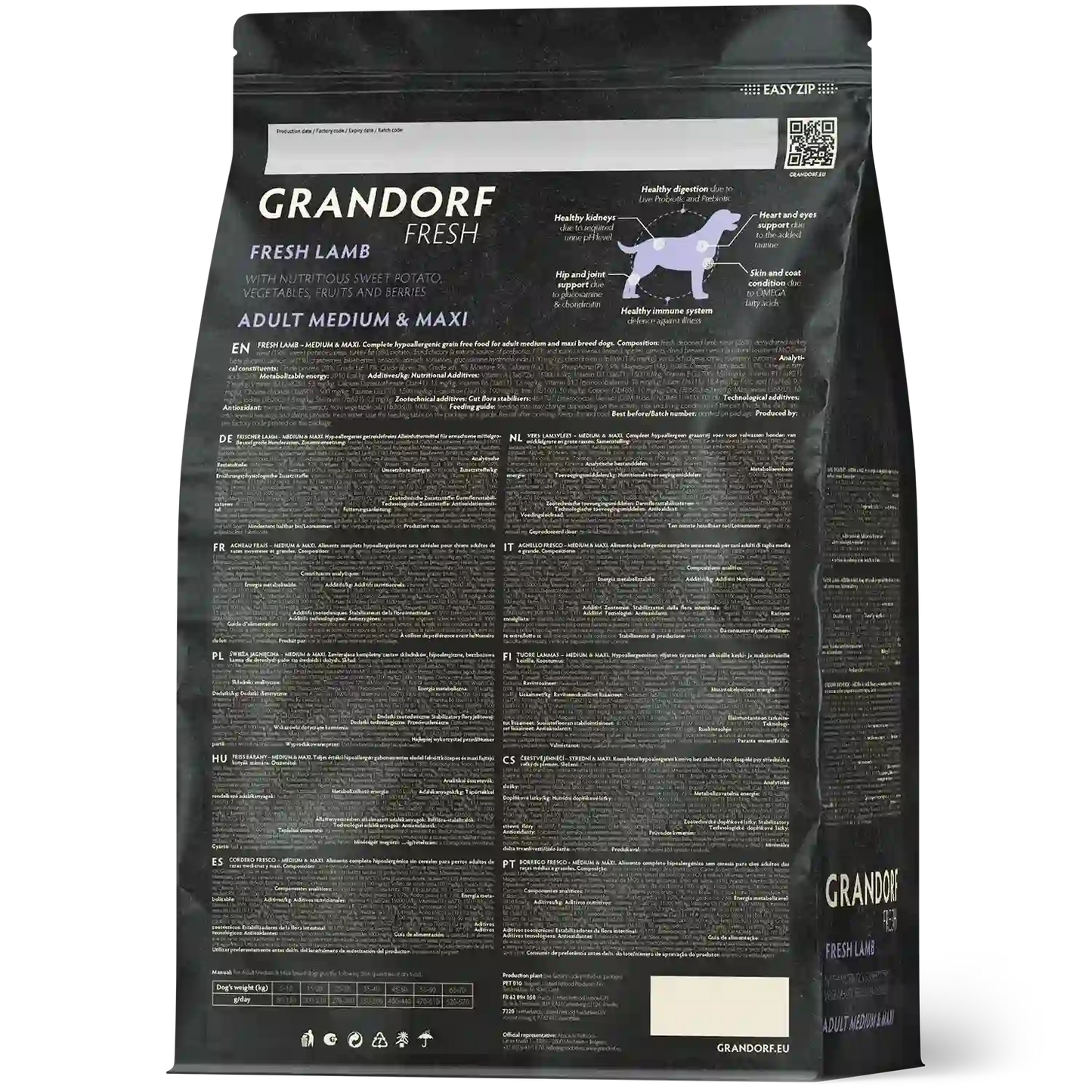 Hrana uscata pentru câini Grandorf, Carne proaspata de miel cu cartof dulce, pentru rase medii si mari, aspect produs